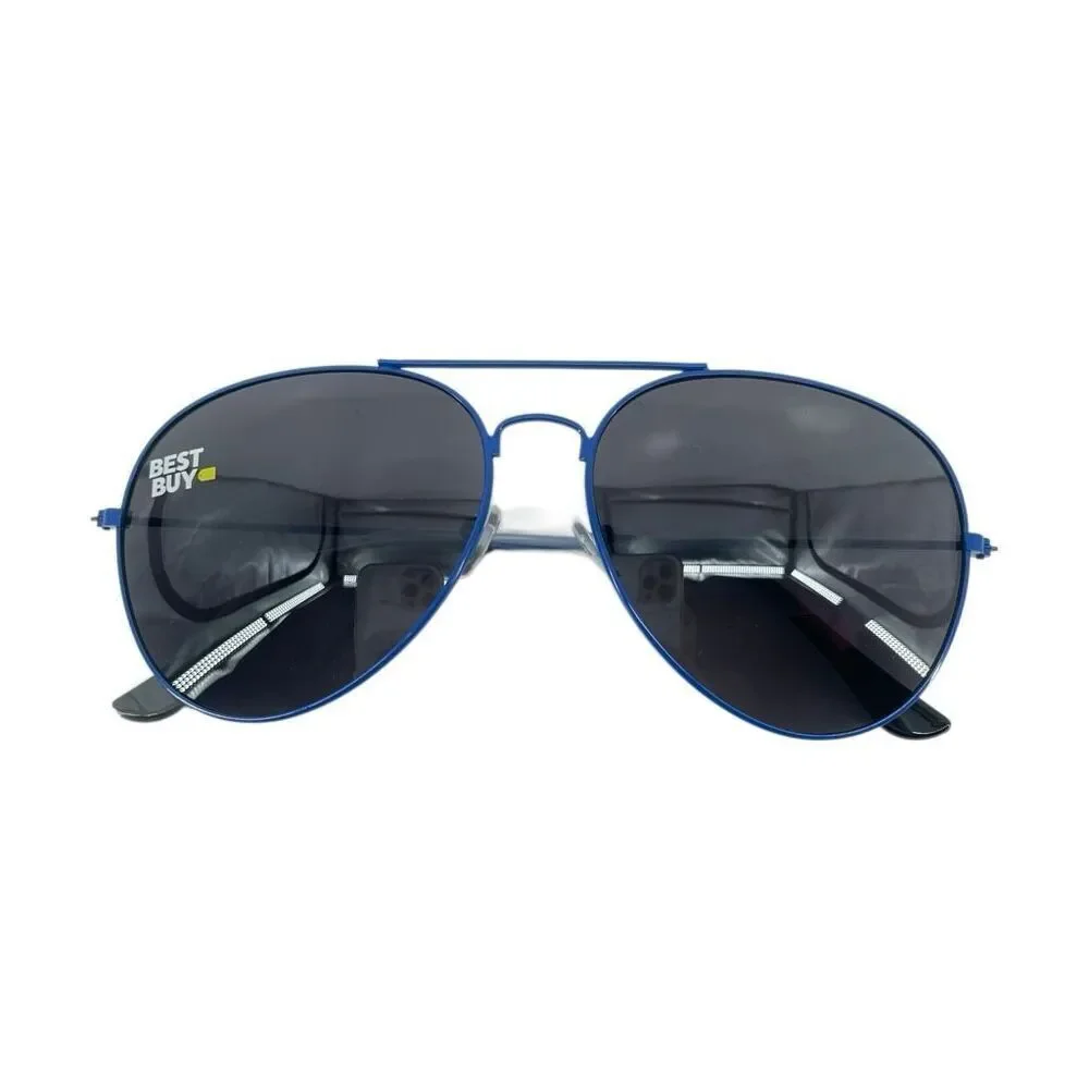 Best Buy Blue Aviator Sunglasses Dark Lens Metal Frame Unisex Collectible NWT